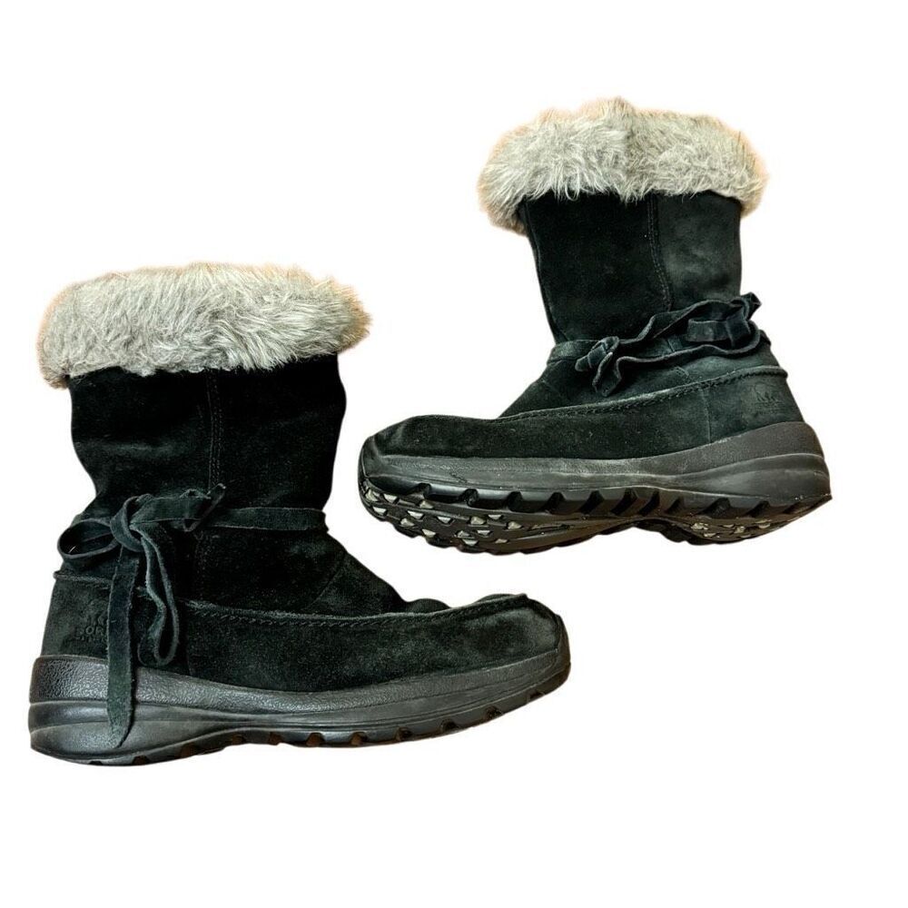 Sorel Northern Lite Tall Black Suede Boots Side Zip Size 6.5 Women’s